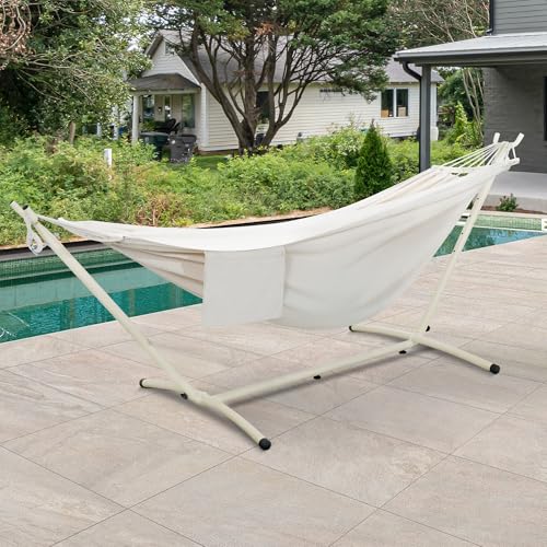 LazyDaze Hammocks Double Hammock with Stand (Pure Beige)