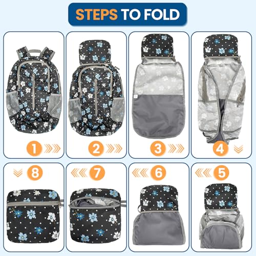Lightweight Packable Backpack 25L (25L / Black, Floral)