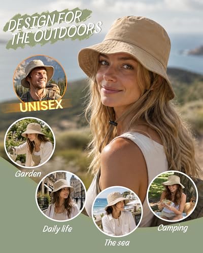 Water Resistant UPF 50+ Sun Bucket Hat Packable Brimmed for Women Men Khaki (One Size / Khaki)