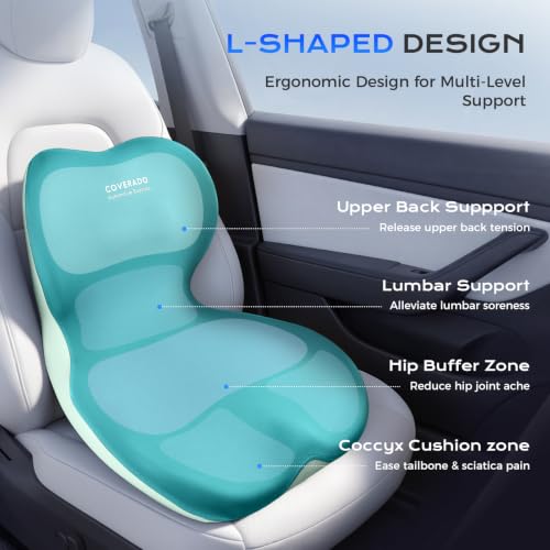 Car Seat Cushion and Lumbar Support Pillow One Piece (Green-a / 1 Piece)