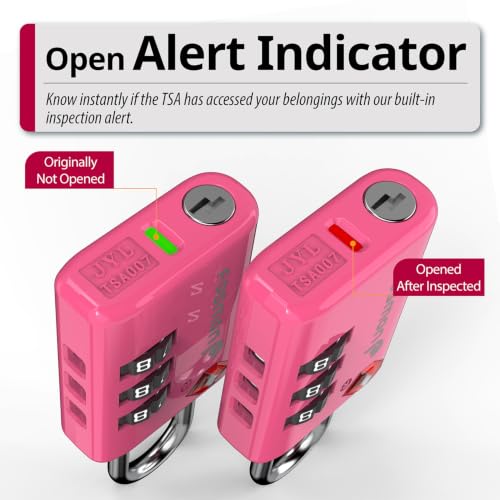 TSA Approved Pink Locks for Luggage. Cute Locker Suitcase Lock with Open Alert Indicator (3 Digit Pink 2 Pack)