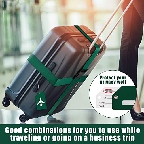 8 Pcs Luggage Straps Suitcase Tags Set for TSA Approved (Dark Green / Airplane)