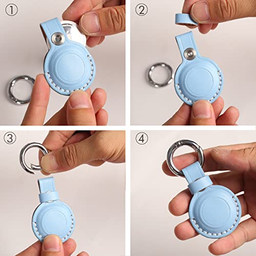 Genuine Leather Keychain Holder Compatible with Airtag ([1 Pack] Blue V1.0)