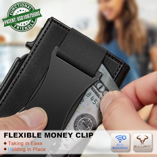 Men Slim Leather Wallet Metal Case Money Clip (Black2717)