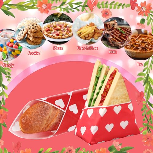 100 Pcs Valentine's Day Wax Paper Sheets for Food Wrapping (Red, White / Classic)