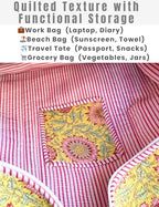 100% Cotton Quilted Tote Bag For Women (Lustrous Yellow Floral Print)