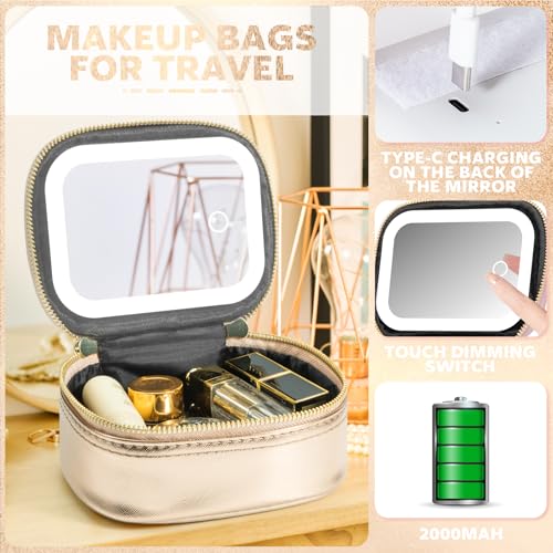 Mini Makeup Bag with Led Mirror (Gold)