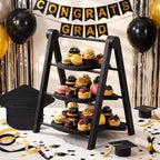 3 Tier Graduation Cap Serving Trays Wooden Platters 13'' 11'' 9'' Plate Board Reusable Plate Congrats Grad Party Serving for Graduate Party Sharing Snacks (Graduation Cap)