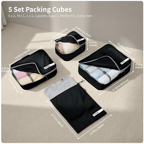 Packing Cubes for Travel 5 Set Black (Black / 5PCS)