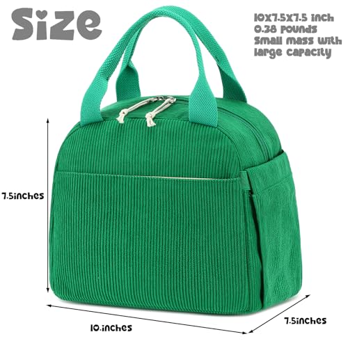 Lunch Bag for Women Men Cute Corduroy Lunch Tote Bags Reusable Insulated Lunch Box Large Capacity Reusable Insulated Cooler for Work Picnic or Travel (Corduroy Green / 10L)