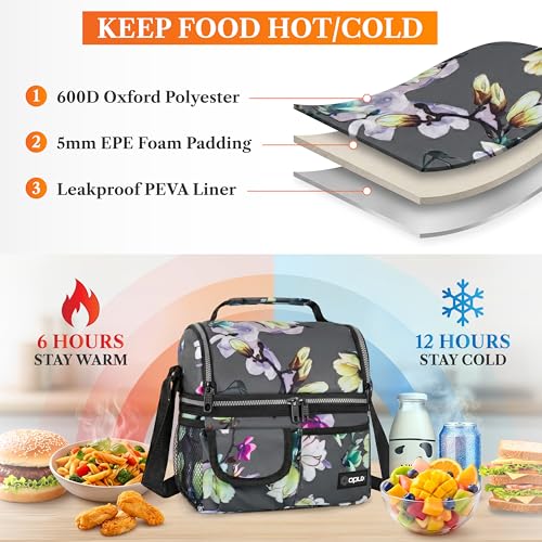 Insulated Lunch Bag Women (Floral Gray)