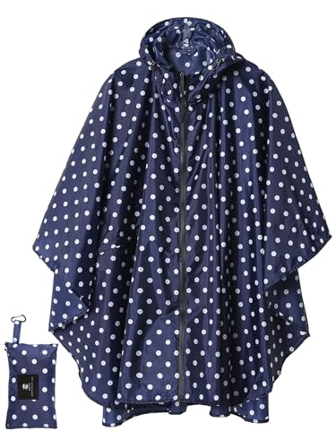 Adult Rain Poncho Waterproof Hooded Zipper Raincoat with Pockets (One Size / Point-blue)