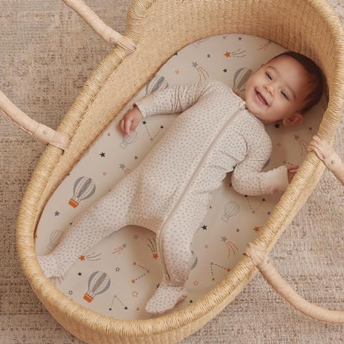 Stretch Fitted Bassinet Sheet Set BROLEX 2 Pack Cradle Sheets for Bassinet Pad (Starsmoon Balloon / 32x16 Inch)