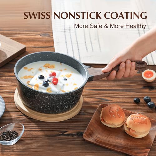 Nonstick Saucepan with Lid (Gray Granite / 1.5 Quarts)