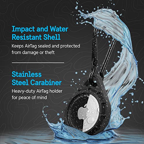 Protector AirTag Holder with Stainless Steel Carabiner Clip (Black)