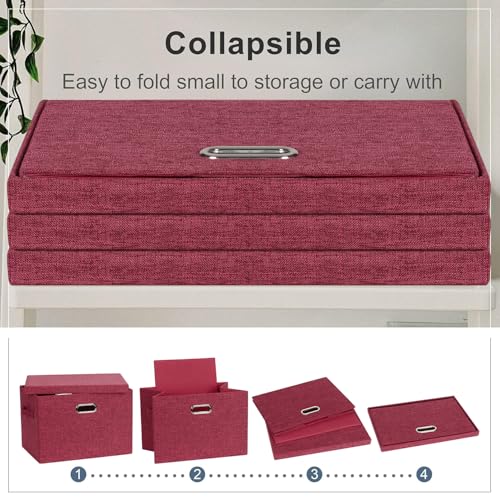 Storage Bins with Lids Fabric Closet Organizers Cubes Office Organization (Bright Red / Large -3 Pack)