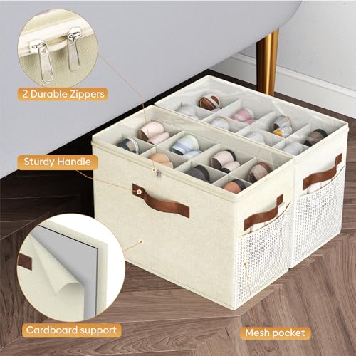 2 Pack Shoe Organizer for Closet (beige+beige-yellow)