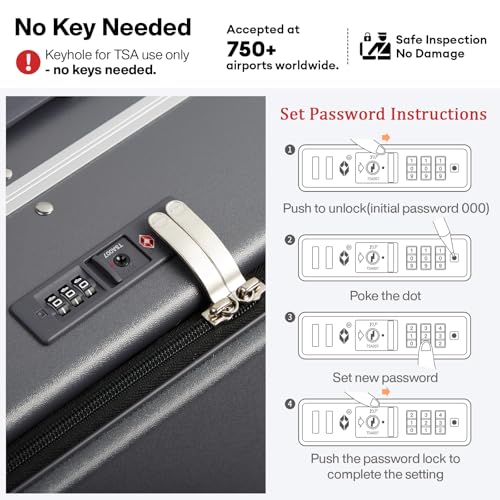 26 Inch Large Checked Luggage PC Hard Shell Suitcase Top Opening Aluminum Frame Travel Suitcases with Wheels (Rock Gray / 26-inch)