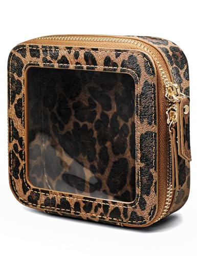 Small Makeup Bag Clear Mini Pouch Cosmetic Case Travel Leopard Make Up Bag for Purse Accessories Cheetah Print Travel Clear Case for Car Essentials Women Cute Leather Little Cosmetic Pouch with Zipper (Leopard Brown / Mini Chic)