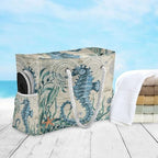 Large Beach Bags Totes Canvas Tote Shoulder Bag Soft Wave Water Resistant Bags for Gym Travel Daily Ocean (Ocean Seahorse Vintage)