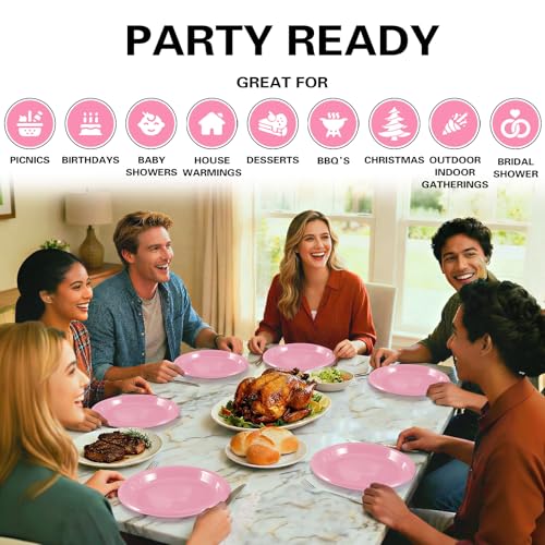50 Pcs 10 Inch Pink Plastic Plates (Pink / 50 Pcs)
