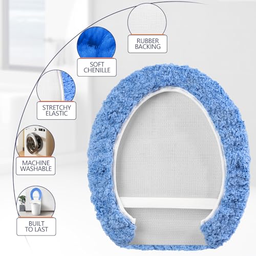 Microfiber Elongated Toilet Seat Cover 19.5"x 15" Machine Washable (Blue / Elongated)