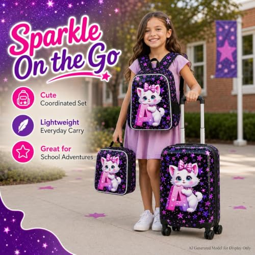 5PCS Kids Luggage Girls Suitcase (01-hardside A-star Cat 5pc)