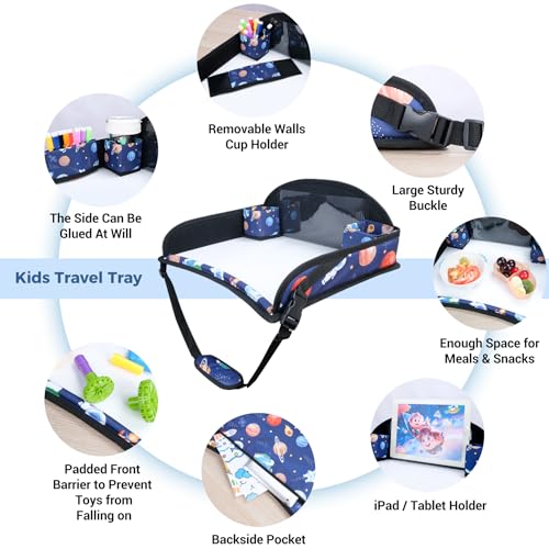 Kids Travel Tray for Toddler Car Seat (Blue Space)