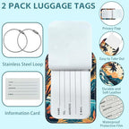 2 Pack Cute Luggage Tag for Suitcases Summer Beach Leather Luggage Tags with Stainless Steel Loop Privacy Flap Name Tags (Summer Beach)