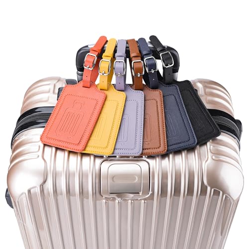 Leather Luggage Tags for Suitcases (Brown / 2 Pack)