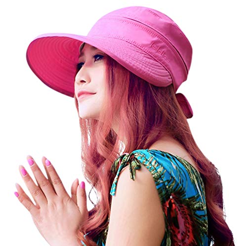 Sun Hats for Women with UV Protection Wide Brim Sun Hat Visor Summer Beach Outdoor Foldable Womens Cap Rose (One Size-Medium / Rose)