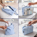 Compression Packing Cubes (1. Blue Gingham / 8 Pack (4 Cubes + 4 Travel Bags))