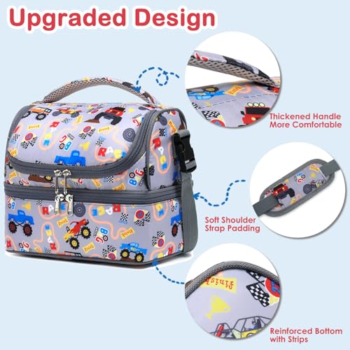 Double Decker Cooler Insulated Lunch Bag Large Tote for Boys (Truck)