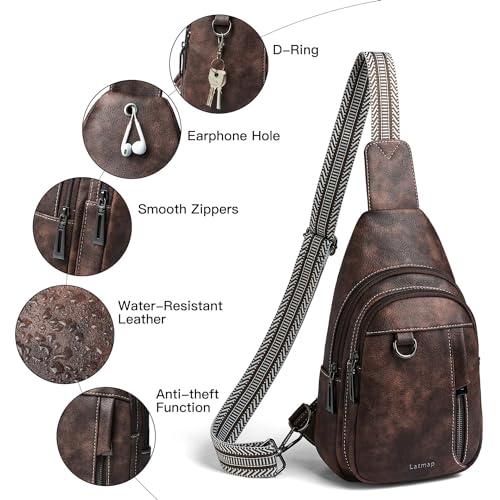 7L Sling Bag for Women Men Leather Small Sling Backpack Daypack Anti Theft Fanny Pack Crossbody Purse Travel (Regular Size-coffee)