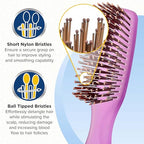 GION2PP Neon Purple 6.25 inch Gentle Touch Detangler Hair Brush for Men Women and Kids. Soft Bristles for Sensitive Scalp. Travel Brush (Small / Purple)