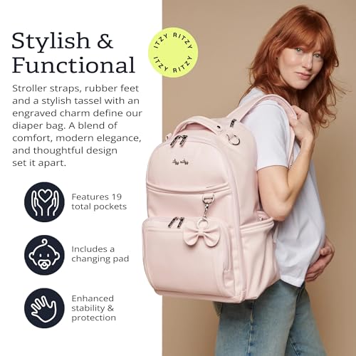 Boss Plus Diaper Bag Backpack with 19 Pockets (Ribbons & Bows)