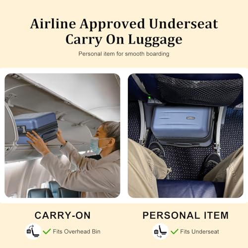 Expandable 16 Inch Underseat Carry On Luggage Airline Approved (Navy Blue / 16 Inch Underseat EXT)