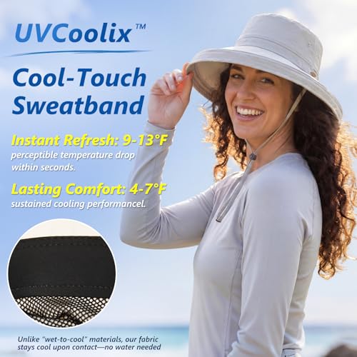 UVCoolix Women's UPF 50+ Wide Brim Cooling Sun Hat (Medium-Large / Green)