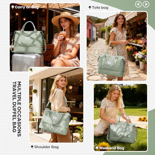 Spirit Airlines Personal Item Bag 18x14x8 Foldie Travel Duffel Bag Expandable Gym Sport Foldable Waterproof Weekender Carry On Overnight Luggage Weekend Bags Airplanes Women Men Eessentials (A44-LightGreen / X-large)