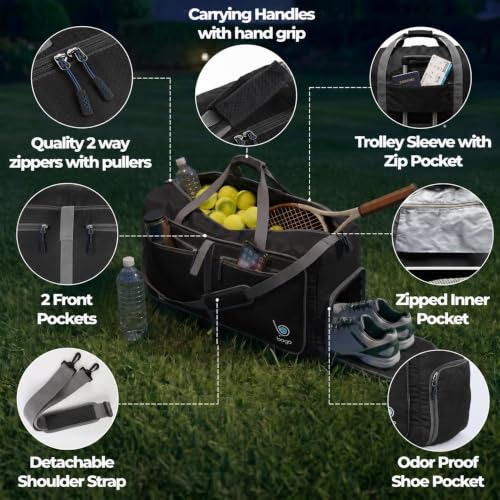 Large Duffle Bag for Travel Women & Men. Durable Lightweight Foldable Travel Duffel Bags For Traveling Women. 60L Duffle Bags For Overnight Bag With Shoe Compartment Collapsible Weekender duffel (60L / Black)