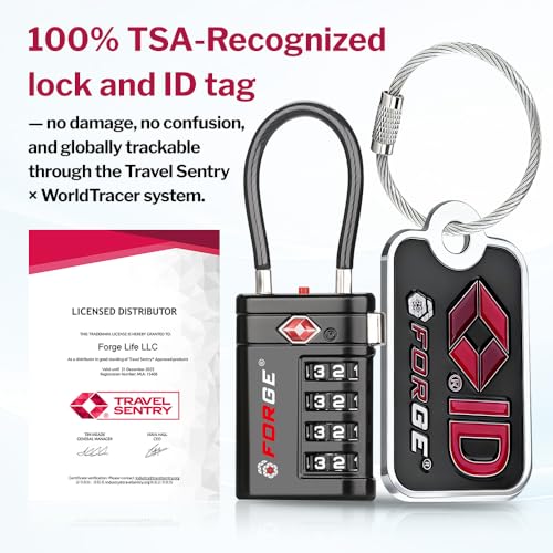 TSA Approved Luggage Locks and Lost & Found Tags (Black 2 & TSID)
