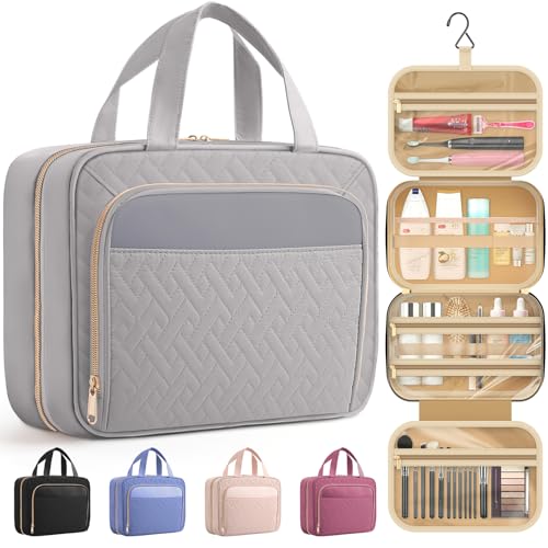Hanging Travel Toiletry Bag Women Men (Grey / Medium)