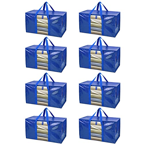 8 Pack Oversized Moving Bags with Reinforced Handles (8-Pack / Blue-window)