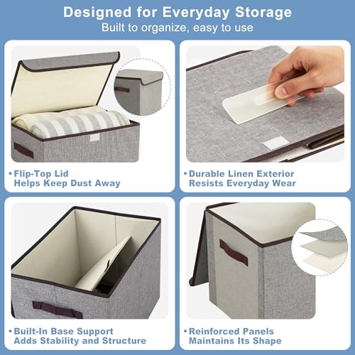 Large 17" 42 Quarts Collapsible Stackable Storage Bins with Lids [3 (Gray / Large - 3 Pack)