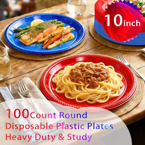 100 Count Red and Blue Disposable Plates 10 Inch (Red/Blue / 100 Pcs)
