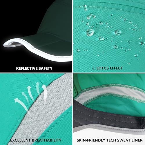 Baseball Cap Nylon Running Cap Outdoor Sports Hat for Men Women Adjustable Quick Drying Reflective Foldable UPF50+ Breath Mesh Water Repellency Race Performance Lightweight Green (6 7/8-7 1/2 / Green)