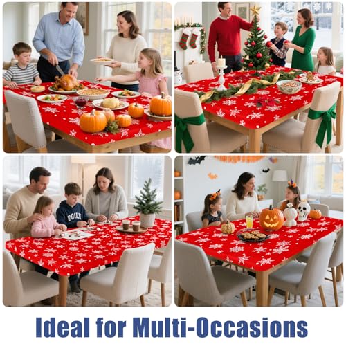 2 Pack Rectangle Spandex 6FT Elastic Fitted Christmas Tablecloth (White & Red / 72" x 30" (Rectangular))