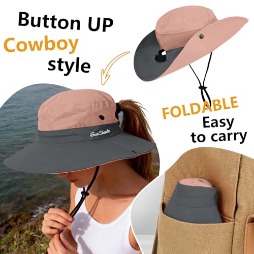 Women's Ponytail Safari Sun Hat (6 3/4-6 7/8 / 1-pink/Arm Sleeves)