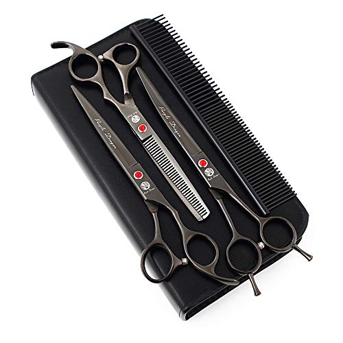 7" Dog Grooming Scissors Set with Rhinestone Accent (Bright Black)