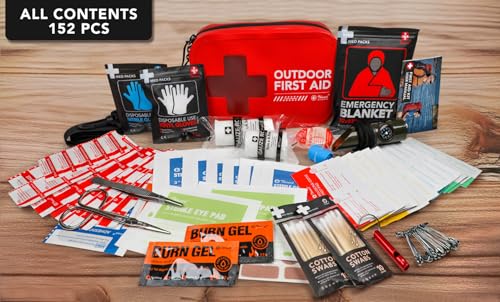 152 PCS Waterproof First Aid Kit (Red / 152 Piece Zipper Bag)